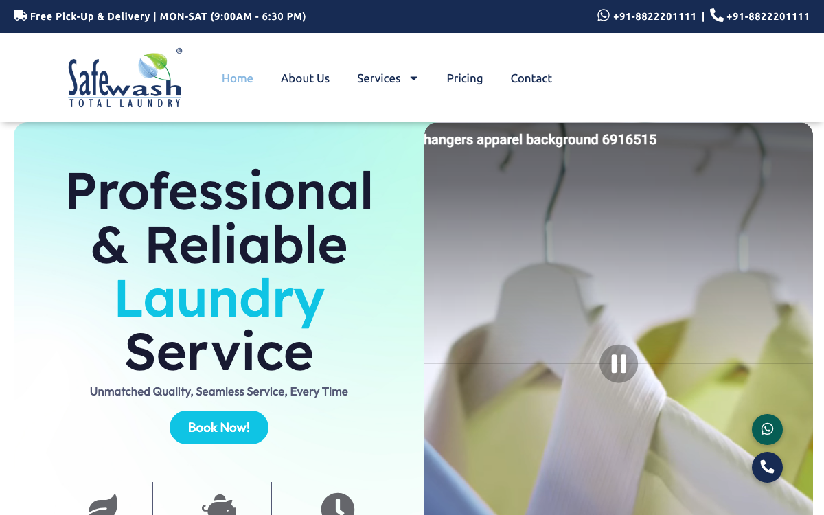 The Safewash website, live